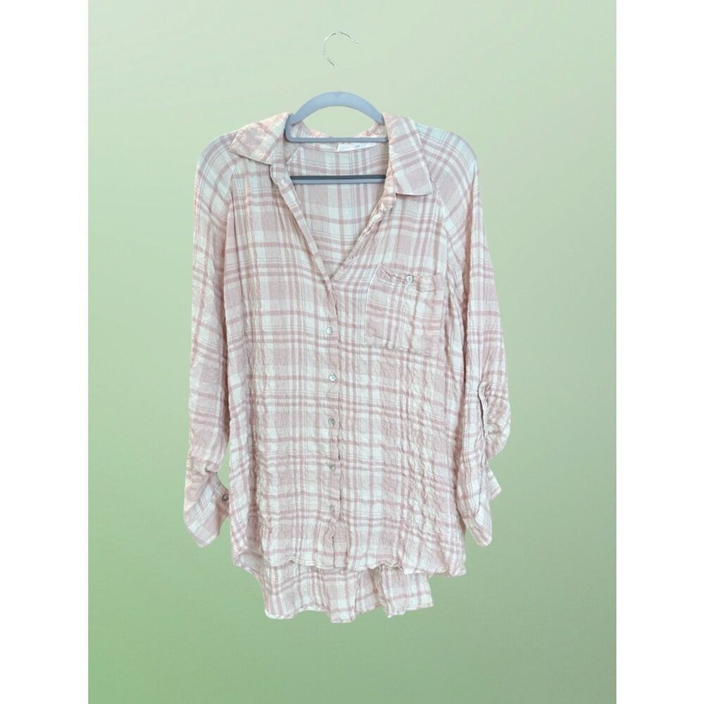 Jane + Delancey Crinkle Gauze Button Down Shirt Tunic Relaxed Fit Top Med - Picture 9 of 11